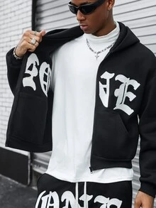 Major Grit Men's Letter Graphic Zip-Up Hoodie And Sweatpants Set - Black - View 6