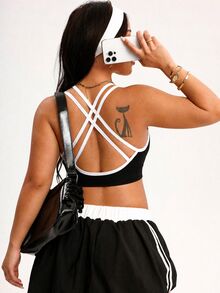 SHEIN Rhythm Era 無縫高彈力大尺碼運動健身內衣 時尚露背內衣 - 彩色 - 查看 3