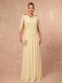 Lumalex Soft Flowy Comfortable Mesh Metal Buckle Decor Criss-Cross Long Dress Going Out Vacation Outfits Cruise Outfit For Women - Light Yellow - View 2