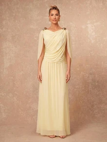 Lumalex Soft Flowy Comfortable Mesh Metal Buckle Decor Criss-Cross Long Dress Going Out Vacation Outfits Cruise Outfit For Women - Light Yellow - View 6