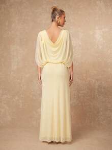 Lumalex Soft Flowy Comfortable Mesh Metal Buckle Decor Criss-Cross Long Dress Going Out Vacation Outfits Cruise Outfit For Women - Light Yellow - View 5