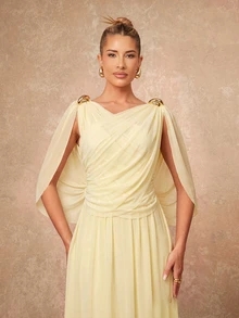 Lumalex Soft Flowy Comfortable Mesh Metal Buckle Decor Criss-Cross Long Dress Going Out Vacation Outfits Cruise Outfit For Women - Light Yellow - View 8