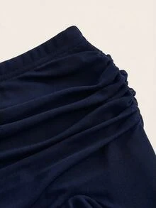 SHEIN ICON Women's Solid Color Ruffle Hem Slit Hem Midi Skirt - Navy Blue - View 4