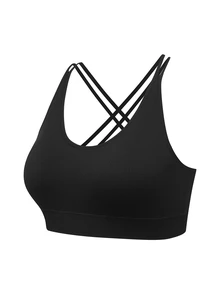 SHEIN Rhythm Era 无缝高弹力运动健身文胸，时尚吊带背心式内衣，按扣闭合 - 黑色 - 查看 5