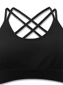 SHEIN Rhythm Era 无缝高弹力运动健身文胸，时尚吊带背心式内衣，按扣闭合 - 黑色 - 查看 7