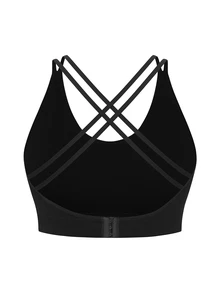 SHEIN Rhythm Era 无缝高弹力运动健身文胸，时尚吊带背心式内衣，按扣闭合 - 黑色 - 查看 6