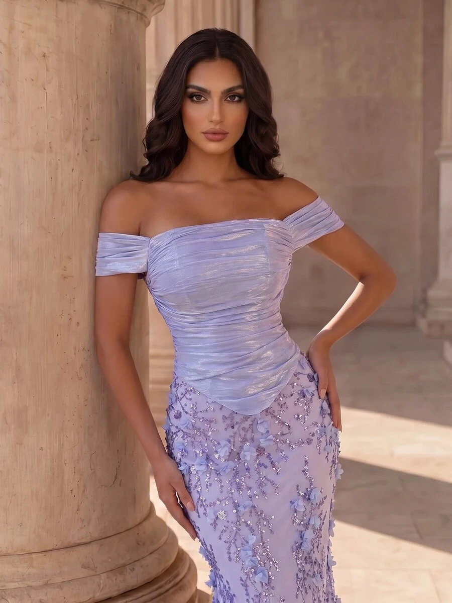 Poshira Elegant Queen Evening Prom Night Gown Formal, Cold Shoulder 3D ...