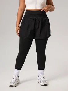 Rhythm Era Plus Size Women Solid Color Casual Pockets Versatile Daily Sports Leggings - Black - View 4