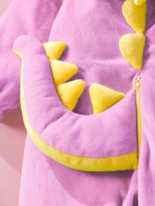 SHEIN 新生儿可爱趣味水晶毛绒3D恐龙造型连体衣，长袖和长裤 - 淡紫色 - 查看 5
