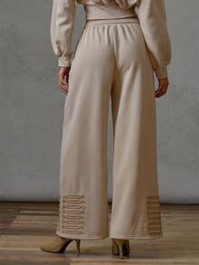 MUSERA Beige Military Detail Baggy Sweatpants Only Fall Winter Everyday Causal Back To School Forces - Khaki - View 4