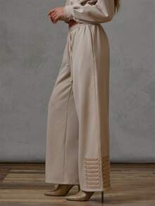MUSERA Beige Military Detail Baggy Sweatpants Only Fall Winter Everyday Causal Back To School Forces - Khaki - View 5