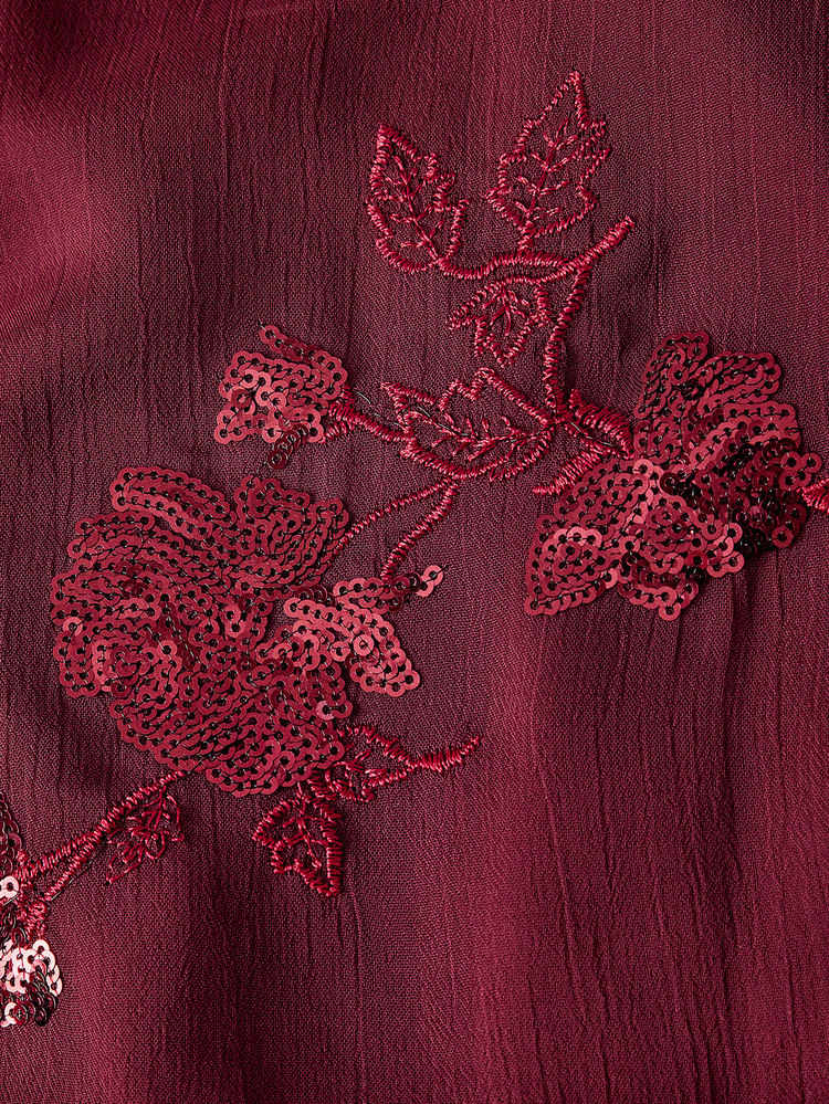 SHEIN MOD Plus Size Burgundy Vintage Party Short Dress, Daily Date Outfit, Early Autumn Wear, Embroidered Sequin Design Dress - Burgundy - View 4