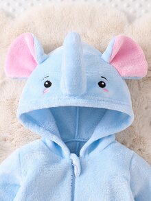 SHEIN Newborn Baby Cute Plush Elephant Ear And Nose Design Romper, Soft Long Sleeve Jumpsuit Fall Winter - Baby Blue - View 6
