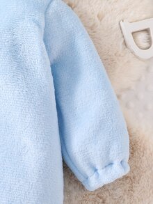 SHEIN Newborn Baby Cute Plush Elephant Ear And Nose Design Romper, Soft Long Sleeve Jumpsuit Fall Winter - Baby Blue - View 5
