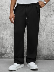 Manfinity CasualCool Men's Black Elastic Drawstring Side Double Buckle Decorative Design Solid Color Casual Sweatpants - Black - View 5
