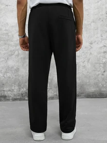 Manfinity CasualCool Men's Black Elastic Drawstring Side Double Buckle Decorative Design Solid Color Casual Sweatpants - Black - View 2