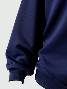 SHEIN 青少年女孩V領字母印花連帽衫與工裝褲休閒兩件套 - 藍色 - 查看 7