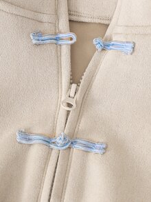 SHEIN Reset Phase Tween Girl Jacket Frog Button Mandarin Collar Side Stripe Zip Up Track Coat Sporty Casual Long Sleeve Bomber Outwear Clothes For Spring Autumn Fall - Apricot - View 8