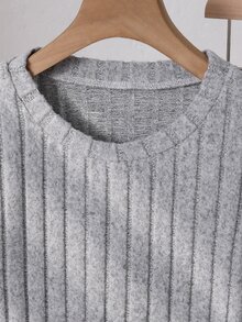 SHEIN 女童休閒舒適修身長袖T恤與舒適鬆緊腰寬腿寬鬆長褲2件套 - 灰色 - 查看 7