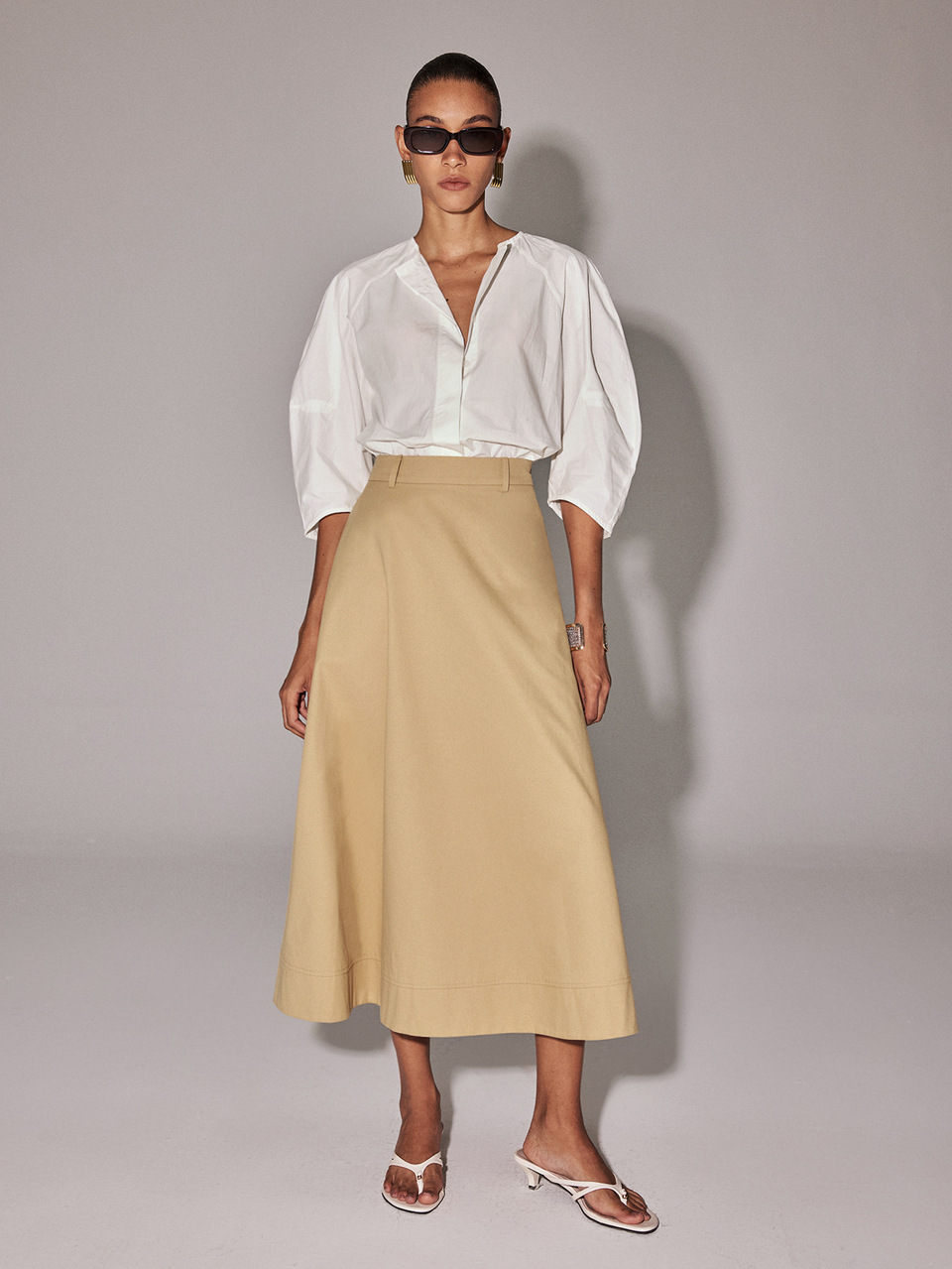 Anewsta New Women's Khaki A-Line Flared Skirt, High Waist Slimming Drape Skirt, Suitable For Minimalist Commute, Daily Wear Women's Skirt, Campus Style Skirt, Beige Women's Skirt, Summer Clothing, Basic Style, 2026 Autumn Outfit, Fashionable, Party, Women's Holiday Outfit