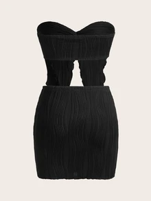 SHEIN ICON Two Pieces Twist Front Tube Top & Bodycon Skirt - Black - View 3