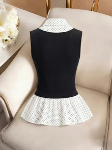 SHEIN Franclia 黑色針織與白色梭織拼接洋裝，柔軟且有結構感，修身俏皮，適合極簡通勤與春節假期，日常穿著與聚會皆宜，一件洋裝多場合穿搭 - 彩色 - 查看 2