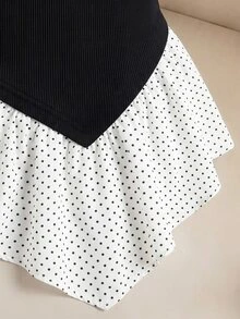 SHEIN Franclia 黑色針織與白色梭織拼接洋裝，柔軟且有結構感，修身俏皮，適合極簡通勤與春節假期，日常穿著與聚會皆宜，一件洋裝多場合穿搭 - 彩色 - 查看 3
