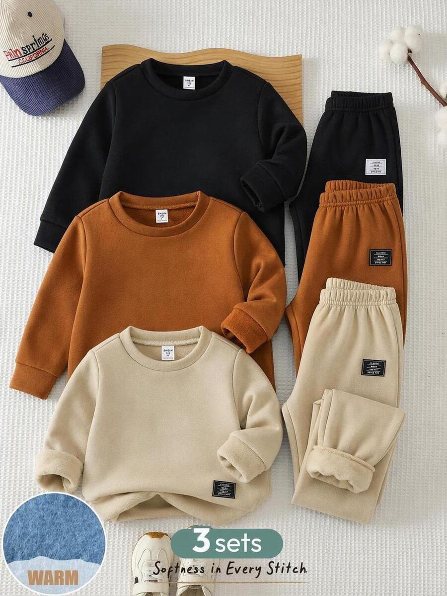 SHEIN 小男孩休閒舒適兒童百搭圓領衛衣與長褲套裝 6件組 - 彩色 - 查看 1