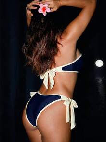 SHEIN Swim 女款夏季海灘新款 Y2K 沿海度假風性感藍色復古泳衣 海軍藍派對 Katseye 藍綠色波希米亞風 2 件式泳衣套裝 - 藍白色 - 查看 12