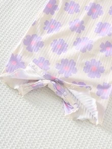 Cozy Pixies 3件套女婴碎花条纹针织柔软圆领短袖连体衣和短裤套装 - 紫丁香色 - 查看 5