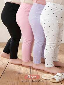 Cozy Pixies 4pcs Baby Girl Soft Knit Elastic Waist Pants Set - Multicolor - View 1