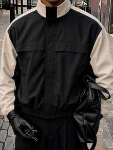 AXEPEAK Men Colorblock Zip Up Jacket - Black - View 1