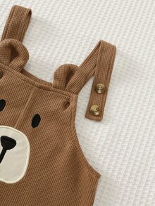 Cozy Pixies 2件套男婴卡通熊图案针织柔软圆领短袖套头衫和背带短裤套装 - 棕色 - 查看 6