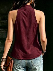 Estilo Chino Hecho a Mano con Botones de Rana y Cuello Alto, Ajuste de Cintura, Estilo Elegante Casual de Vacaciones, Adecuado para Uso Diario, Viajes y Vacaciones en Primavera y Verano 73LK - Burdeos - Ver 3