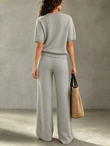 Trelyra Fall/Winter New Year Saudi National Day Birthday Graduation Concert Club Ceremony Civil Social Night Out Elegant Chic Vintage Gray Sweater 2pc Set - Light Grey - View 3