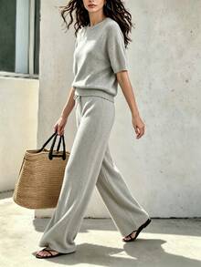 Trelyra Fall/Winter New Year Saudi National Day Birthday Graduation Concert Club Ceremony Civil Social Night Out Elegant Chic Vintage Gray Sweater 2pc Set - Light Grey - View 6