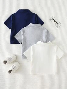 Cozy Pixies 3pcs Baby Boy Knitted Soft Turndown Collar Short Sleeve Horse Pattern Set Cotton Baby Tees Casual T Shirt Cotton Tops Tops,Kids - Multicolor - View 2