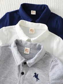 Cozy Pixies 3pcs Baby Boy Knitted Soft Turndown Collar Short Sleeve Horse Pattern Set Cotton Baby Tees Casual T Shirt Cotton Tops Tops,Kids - Multicolor - View 5
