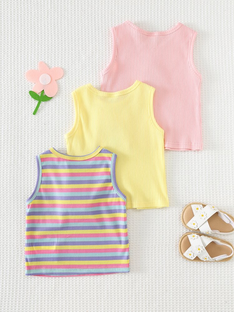 Cozy Pixies Baby Girl 3-Piece Set: Floral Print Sleeveless Round Neck Tank Top - Multicolor - View 2