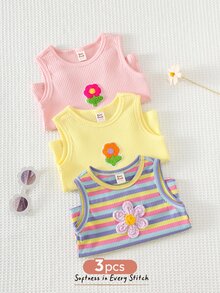Cozy Pixies 女婴三件套：碎花无袖圆领背心 - 彩色 - 查看 7