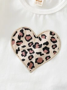 Cozy Pixies 女婴豹纹爱心图案针织柔软圆领短袖T恤和松紧腰短裤两件套 - 彩色 - 查看 3