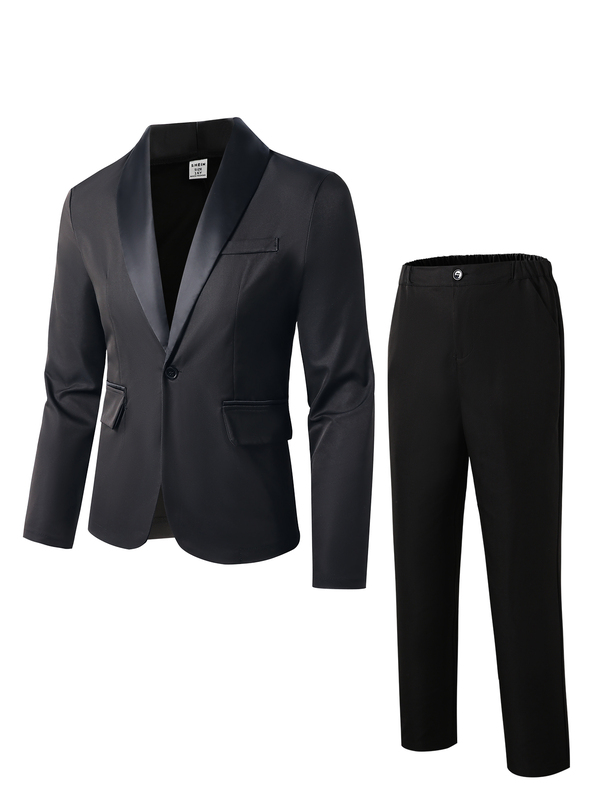2pcs/Set Teen Boy Gentleman Suit,Summer Spliced Lapel Blazer Jacket & Elegant Trousers.High-End Formal Outfit For Birthday Party,Gala,Wedding,Pageboy