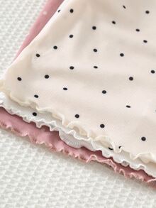 Cozy Pixies Baby Girl Polka Dot Knit Soft Crew Neck Short Sleeve Ruffle Top Elastic Waist Long Pants 3-Piece Set - Pink - View 5
