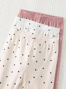 Cozy Pixies Baby Girl Polka Dot Knit Soft Crew Neck Short Sleeve Ruffle Top Elastic Waist Long Pants 3-Piece Set - Pink - View 6