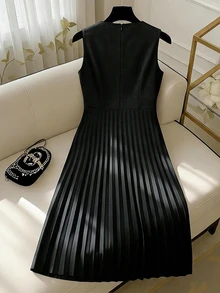 Rosivaux Elegant Black Summer Sleeveless Pleated Midi Dress With Bow Neckline,Perfect For Day Party,Work,Formal Occasions,Graduation And Professional Women - Black - View 4