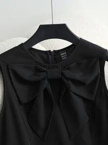 Rosivaux Elegant Black Summer Sleeveless Pleated Midi Dress With Bow Neckline,Perfect For Day Party,Work,Formal Occasions,Graduation And Professional Women - Black - View 8
