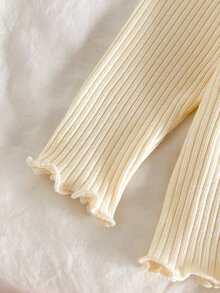 Cozy Pixies 新生女宝宝爱心图案针织柔软圆领长袖套头衫和松紧腰裤两件套 - 粉色 - 查看 4