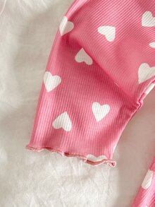 Cozy Pixies 新生女宝宝爱心图案针织柔软圆领长袖套头衫和松紧腰裤两件套 - 粉色 - 查看 5