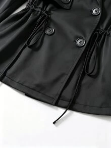 GlowEve CURVE Women's Plus Size New Spring/Autumn Black Blazer Collar Cinched Waist Slimming Short Trench Coat Jacket, Korean Style Long Sleeve Elegant Versatile, Suitable For Spring/Autumn Outings And Commuting, Minimalist Casual Versatile Women's Trench Coat Jacket, Fashionable Office Wear Jacket - Black - View 5