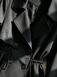GlowEve CURVE Women's Plus Size New Spring/Autumn Black Blazer Collar Cinched Waist Slimming Short Trench Coat Jacket, Korean Style Long Sleeve Elegant Versatile, Suitable For Spring/Autumn Outings And Commuting, Minimalist Casual Versatile Women's Trench Coat Jacket, Fashionable Office Wear Jacket - Black - View 7